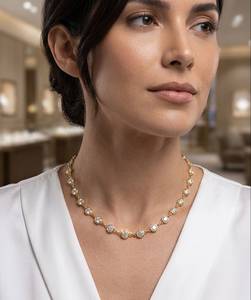 Collier tennis en diamant de laboratoire, or massif 14K, collier ras-du-cou Riviera, chaîne plaquée or à coupe ronde pour mariage et soirée - Product Image 2