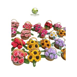 Handmade Crochet Flower <b>Basket</b> Cotton Potted Rose Sunflower Artificial Floral Decor for Desktop Living Room Wedding <b>Gift</b> - Product Image 1