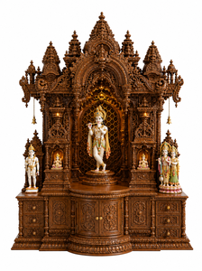 Divine Design Traditional Hindu Shrine <b>Mandir</b> Home Hand-Carved Teak Wood Premium Krishna Prayer Cabinet - Product Image 4