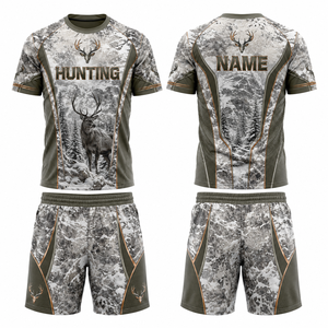 Ensemble de chasse pour homme MEGAMAPLE, chemise à manches courtes et short, imprimé floral par sublimation, polyester respirant, été, extérieur - Product Image 1