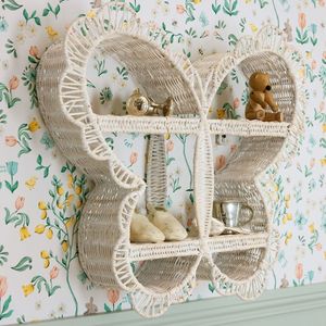 Precioso Estante de Ratán Blanco con Forma de Mariposa para Cuarto de Bebé, Bonito Estante Colgante para Insectos, Almacenamiento Flotante para Libros, Exhibición de Juguetes, Decoración, Venta al por Mayor - Product Image 4