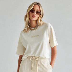 Camiseta de mujer con hombros caídos, estilo oversize, estampada, cuello redondo, ligera y holgada, para uso casual - Product Image 6