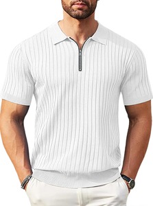 Summer Men's Vertical Stripes Henry <b>Collar</b> Half-Zip Polo <b>Shirt</b> - Breathable, Elastic, Comfortable, Casual Short-Sleeved <b>T</b>-<b>Shirt</b> - Product Image 6