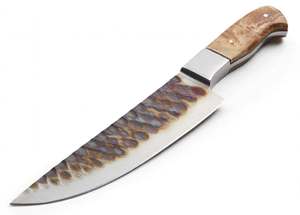 Herramienta Utilitaria de Acero Texturizado Hecha a Mano – Cuchilla de Chef y Artesanal con Mango de Madera Natural - Product Image 3