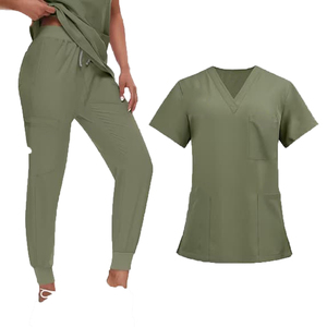 Ensemble infirmier femme dernière mode, haut à manches courtes et pantalon, vert olive, uniforme d'hôpital, tissu coton et polyester - Product Image 4
