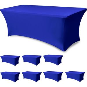 Lot de 8 nappes ajustées extensibles en spandex bleu roi pour tables rectangulaires de 6 pieds - Nappes pliantes de 6 pieds pour fêtes - Product Image 1