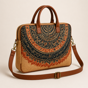 Sac fourre-tout de plage et pour ordinateur portable en jute écologique à imprimé tribal personnalisé, grand format, avec fermeture éclair et poignée d'épaule, Gujarat, pour usage quotidien - Product Image 6