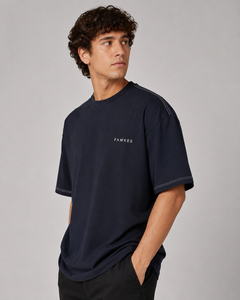 Fawkes <b>Men's</b> <b>Navy</b> <b>Blue</b> Short Sleeve <b>T</b>-<b>Shirt</b> Loose Fit O-Neck Formal Jersey Cotton Breathable Front Logo Print Wholesale - Product Image 1