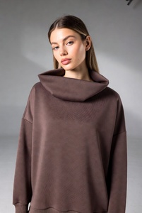 Women's Oversized Custom <b>Sweatshirt</b> Solid Color Drop-Shoulder Full Sleeve Knitted 100% Cotton Breathable Autumn Wear - Product Image 6
