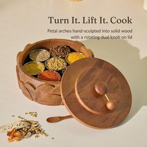 Wooden Spice <b>Box</b> and Spoon, Masala <b>Box</b>, Spice Container, Salt <b>Box</b>, Best Gift for Her - 12 Detachable Containers with Lid - Product Image 2