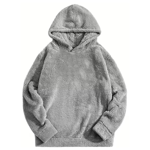 Best Selling <b>Fur</b> Hoodies For Gents <b>Top</b> Trending Comfortable Plain Dyed Gray Color Woolen Pullover <b>Fur</b> Hoodies - Product Image 1