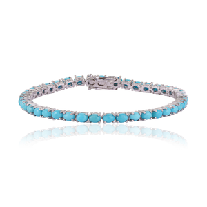 Pulsera de tenis elegante de plata de ley 925 con turquesa natural ovalada de 4x3mm para mujer - Precio al por mayor - Product Image 1