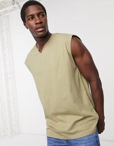 เสื้อกล้ามถักคอวีสีเขียวมะกอกสำหรับผู้ชาย ทรงพอดีตัว สีพื้น สไตล์ลำลอง - Product Image 1