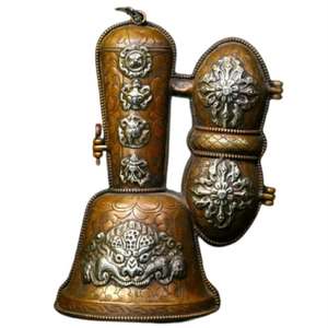 Pure Copper Handmade Carved Religious <b>Musical</b> Instrument Bell & dorjee with Exclusive Cover <b>Box</b> - Product Image 1