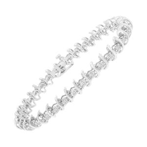Bracciale a catena in argento sterling 925 con diamanti incastonati a griffe da 1 carato totali, 7,25 pollici, I-J I1-I2 - Product Image 3