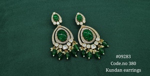 09283Kundan <b>Dangle</b> <b>Earrings</b> Doublet stone <b>earrings</b> <b>Gold</b> Plated Brass Oval Stone <b>Dangle</b> <b>Earrings</b> for Women Party Jewelry - Product Image 3