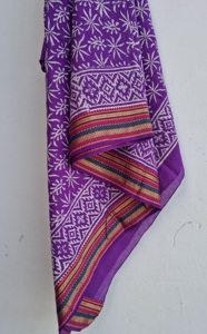 Pareo de algodón morado con estampado a mano y borde de Zari, pareo floral para la playa, chal bohemio, bufanda, cubrecuerpo ligero - Product Image 3