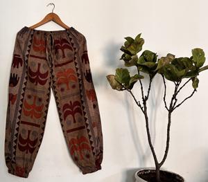 กางเกงผ้าซาตินสำหรับผู้หญิง, กางเกงฮาเร็มผ้าฝ้ายซักด้วยเชือกแบนระบายอากาศได้ดีสวมใส่สบาย - Product Image 3