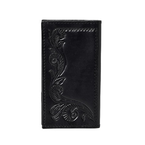 Black Western Floral Hand Tooled Leather <b>Passport</b> <b>Cover</b> Zipper Closure Credit Card Holder Handmade Travel Wallet - Product Image 4