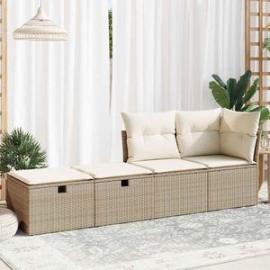Conjunto de Sofás de Jardín de Ratán Sintético Beige con Madera de Acacia y Bancos de Patio Elegantes de Acero con Recubrimiento en Polvo - Product Image 3