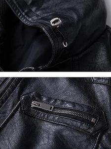 Gilet à capuche en cuir PU pour homme, style motard, coupe-vent, fermeture éclair, vêtement d'extérieur d'automne, couleur unie, coupe classique - Product Image 4