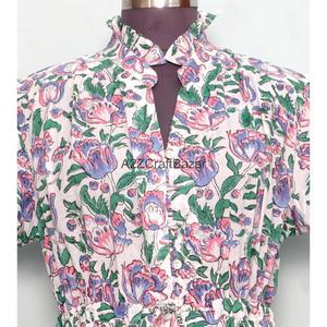 Robe trapèze bohème mini en pur coton doux pour femme, imprimé palmiers fait main, style minimaliste, décontractée, pour soirée, tenue de bureau formelle - Product Image 4