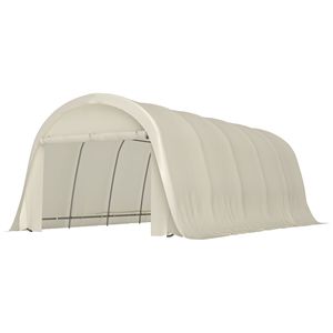 Tenda Garage Portatile in PVC Rinforzato 3,6m x 7,2m UPF50+ con Telaio Zincato e Porta Grande Beige per Parcheggio Auto - Product Image 1