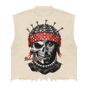 Camiseta sin mangas premium de algodón 180GSM para hombre, lavado vintage, estampado serigrafiado, logotipo personalizado, camiseta 100% algodón para hombre, corte holgado, estampada. - Product Image 2