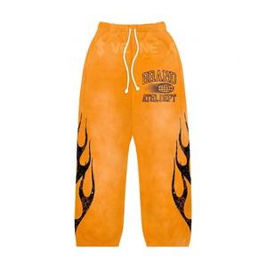 Conjunto de chándal vintage personalizado con pedrería y lavado ácido, de forro polar, corte holgado, con pantalón acampanado, OEM, estampado, de 2 piezas - Product Image 3