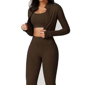Premium Workout Sets for Women 3 Piece High Waisted <b>Seamless</b> <b>Leggings</b> Crop Top and Jacket Gym Yoga Outfit with Stretchy - Product Image 3