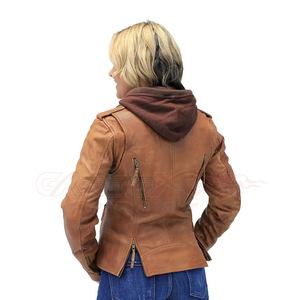 Chaqueta de Motociclista de Cuero Marrón para Mujer, Marca OEM, Manga Larga, Impermeable, para Otoño, Modelo GA-MS-3822 de Gariox Apparel - Product Image 4