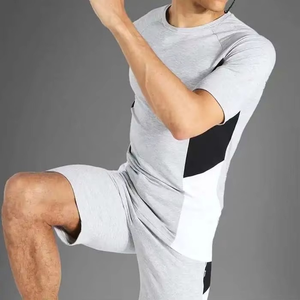 Ensemble coordonné athlétique unisexe pour homme, été, t-shirt et short, coupe ajustée, respirant, 100% coton, vêtements de sport, logo personnalisé - Product Image 4