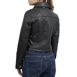Blouson en cuir noir matelassé tendance pour femme, coupe courte et ajustée, style motard, en similicuir PU, vêtement d'extérieur streetwear - Product Image 5