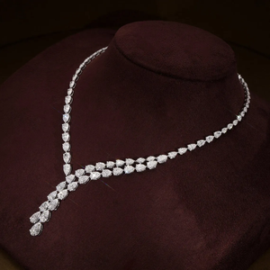 Collar de Diamantes DEF Color VS VVS Claridad, Corte Pera, Tipo Tennis, para Novia, de Oro Sólido de 18K, Collar de Boda, Collar Lariat de Diamantes - Product Image 2