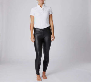 <b>Women</b> High Waist Full Length Riding Breeches Button <b>Fly</b> Four-Way Stretch Solid Black Pants Woven Spandex Polyester - Product Image 1