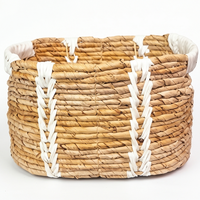 Panier de rangement écologique en style bohème naturel tissé à la main avec poignées blanches, durable, décoratif, bac tissé, pot de fleurs, pour la maison