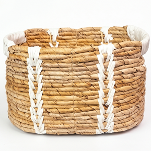 Panier de rangement naturel tissé à la main, écologique, avec poignées blanches, bac décoratif tissé pour l'organisation de la maison, du placard et du garde-manger - Product Image 2