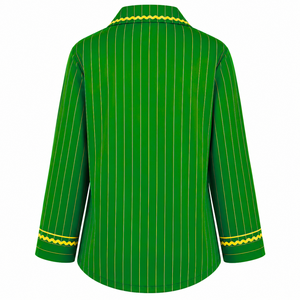 Chi Eta Phi Women's Green Pinstripe Pajama Set Button Front Long Sleeve Sleepwear Contrast Trim Lounge <b>PJs</b> With Drawstring Pants - Product Image 3