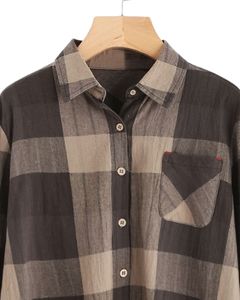 Vestido Camisero Largo a Cuadros Gris Beige Personalizado para Mujer, Estilo Túnica Casual con Botones, Holgado y Suave de Algodón y Lino - Product Image 4