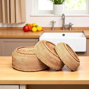 Ensemble de paniers en rotin faits à la main, bols de cuisine tressés style bohème, paniers de rangement en osier naturel, lot de 3 pour la décoration intérieure - Product Image 2