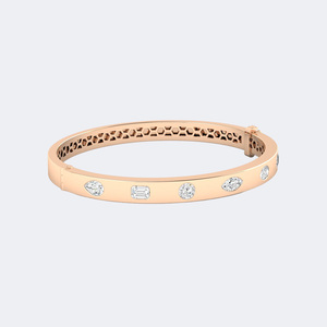 2.00CTW Mixed Cut Lab Diamond Station <b>Bangle</b> <b>Gold</b> EF Color VVS2 Multi Shape Brilliant Cut Prong Set Cuff Bracelet Jewelry - Product Image 2
