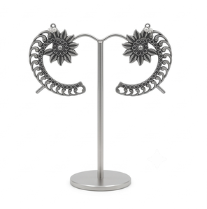 DIVYORO - Pendientes de Oreja en Forma de Luna con Diseño Floral en Plata Oxidada Estilo Antiguo - Product Image 1