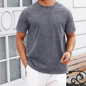 เสื้อยืดแขนสั้นผู้ชาย ผ้าฝ้าย 100% เนื้อหนา สไตล์ลำลอง คอกลม วินเทจ ล้างสีแบบแอซิดวอช เสื้อยืดฤดูร้อน ใส่สบาย ทรงหลวม - Product Image 2