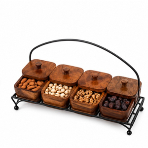 Ensemble de 2 plateaux à fruits secs en acier inoxydable avec plateau en bois et couvercle, vaisselle pour hôtel et restaurant - Product Image 6