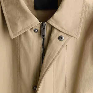 Chemise-veste en toile de coton kaki pour homme, coupe classique, col rabattu, style décontracté d'automne avec poches, simple boutonnage - Product Image 3