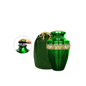 Pequeña urna verde de metal y latón para cremación de mascotas, recuerdo conmemorativo para cenizas de adultos, urna humana para decoración, grabado se vende por separado - Product Image 1