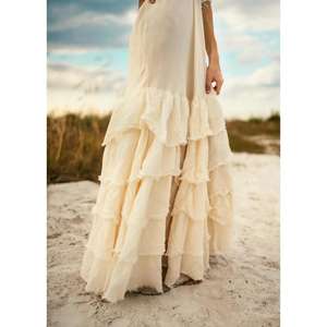 Robe longue bohème pour femmes, col en V, manches courtes, ourlet à volants superposés, robe longue d'été pour la plage - Product Image 2