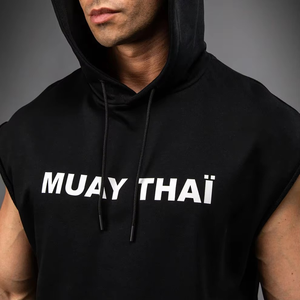 Chaleco Deportivo Personalizado para Hombre, para Entrenamiento de Verano, Negro, Antiarrugas, Antiretráctil, Tejido Transpirable, con Capucha, Sin Mangas, para Muay Thai - Product Image 4