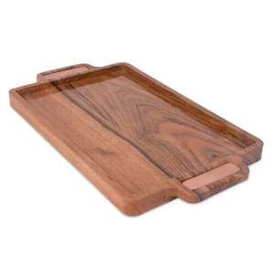 Plateau de service moderne et personnalisable en bois d'acacia écologique avec poignées, design de plat jetable pour hôtels et restaurants - Product Image 4