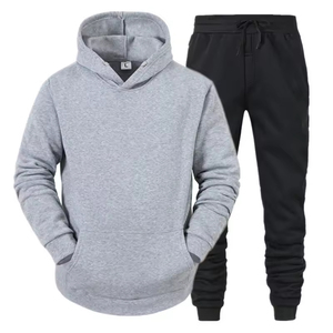 Conjunto Deportivo con Capucha HOLDEN INDUSTRY, Sudadera con Cierre Completo y Patrón Sólido, Pantalones Negros con Bolsillos Laterales, Ropa de Invierno - Product Image 4